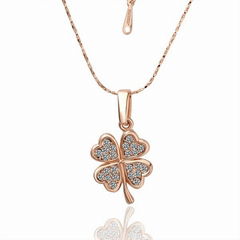 Golden Alloy Crystal Four Leaf Clover Necklace For Girlfriend