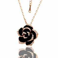 High Quality Black Rose Alloy Necklace With Austrian Crystal