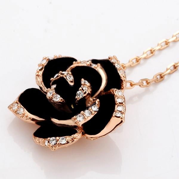 High Quality Black Rose Alloy Necklace With Austrian Crystal 3