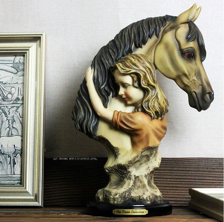 Little Girl and horse head Ornaments Resin Craft 3