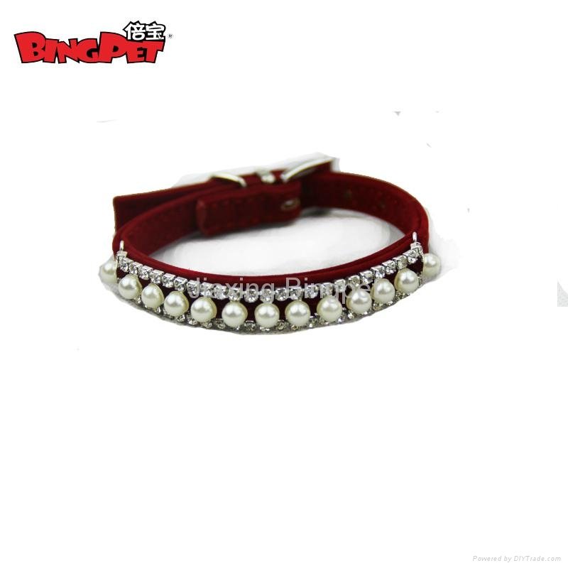 Pearl Crystal Necklace Velvet Dog Collars 2