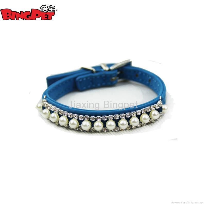Pearl Crystal Necklace Velvet Dog Collars 3