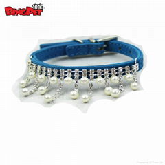 Pearl Crystal Necklace Velvet Dog Collars