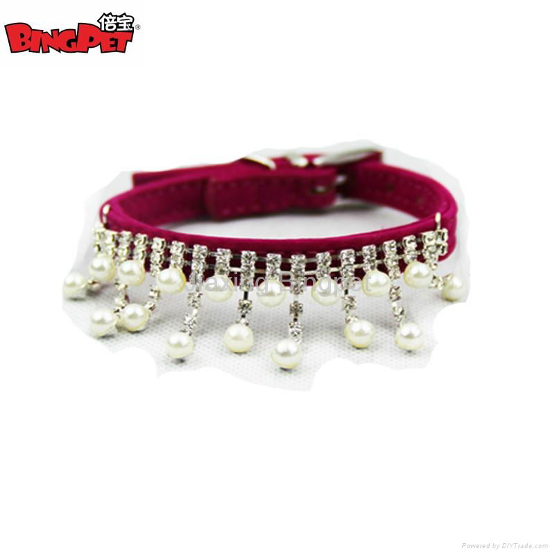 Pearl Crystal Necklace Velvet Dog Collars 2