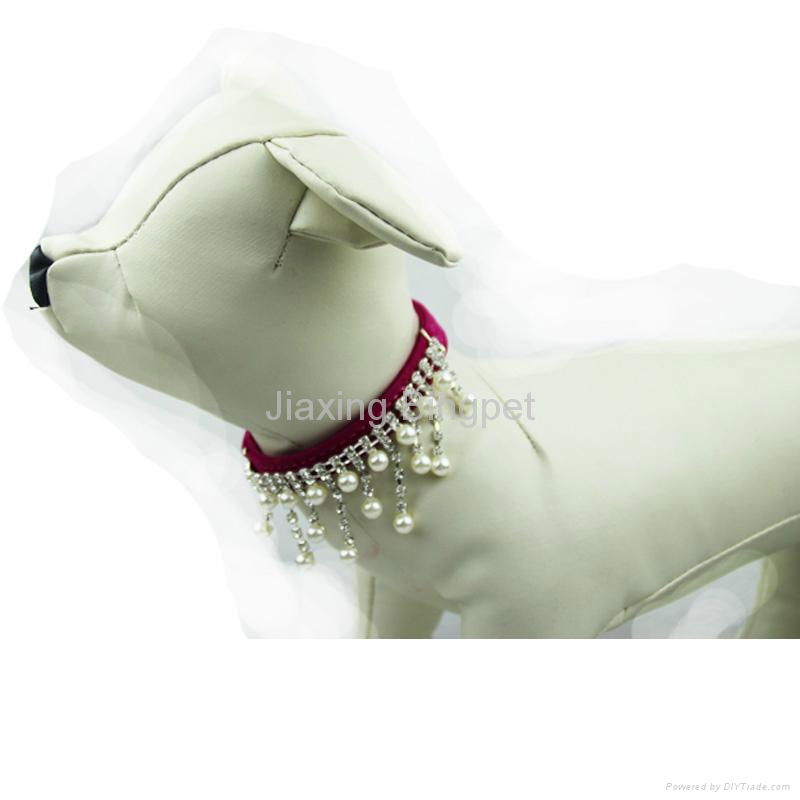 Pearl Crystal Necklace Velvet Dog Collars 4