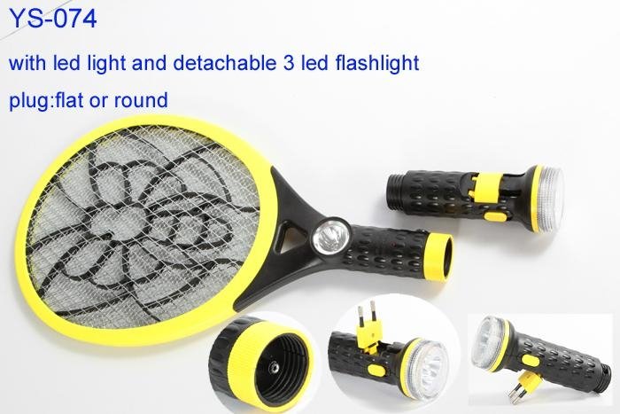 factory patent hot sale electric mosquito swatter with led & detachable flashlig 3