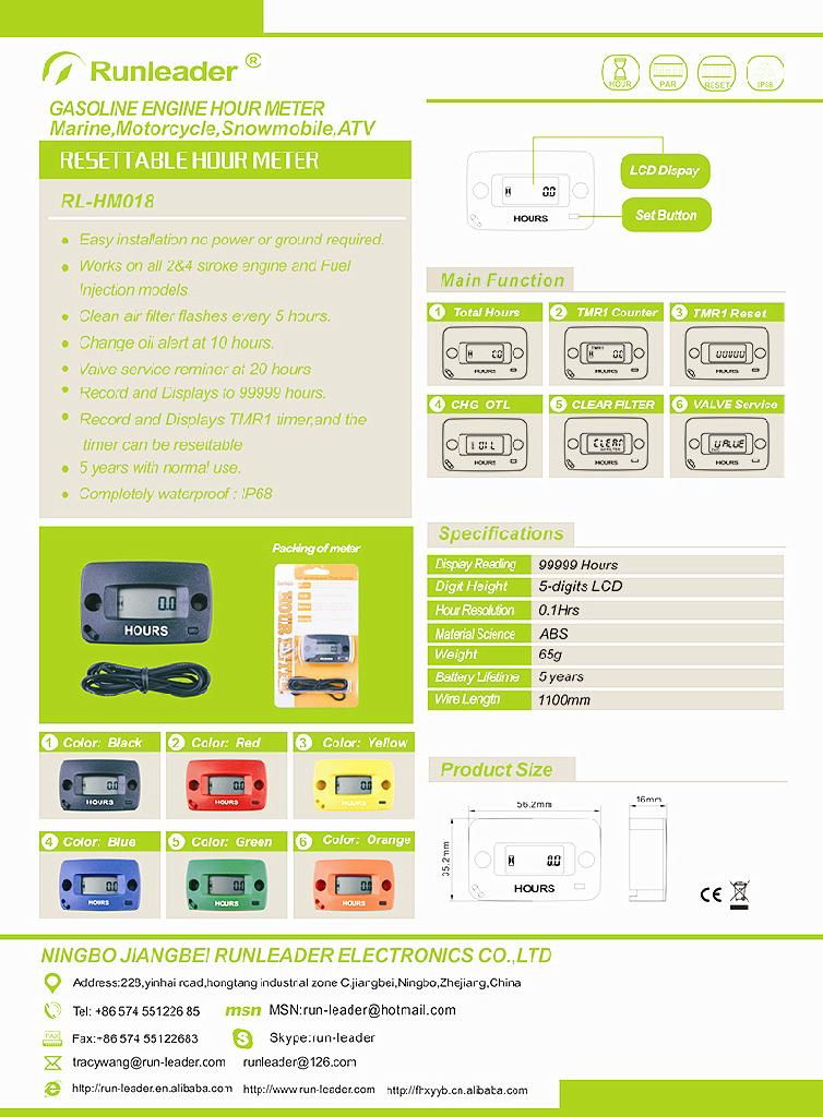 Waterproof resettable Hour Meter for Marine ATV Motorcycle Snowmobile 4