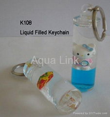 Liquid cylinder keychain, aqua cylinder