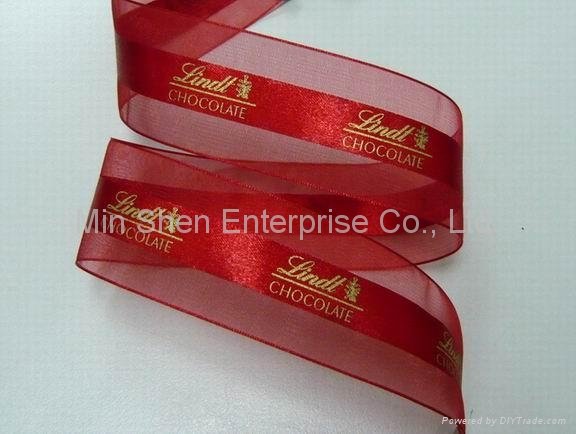 Satin Center Sheer Ribbon with One-Color Screen Print