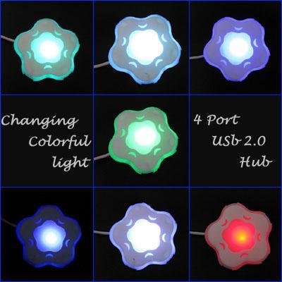 4 Ports USB Hub w Seven Color Glowing Changing Light USB 2.0 HUB.Laptop HUB 3