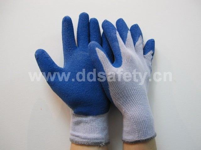 藍色乳膠起皺紫棉紗手套 DKL329