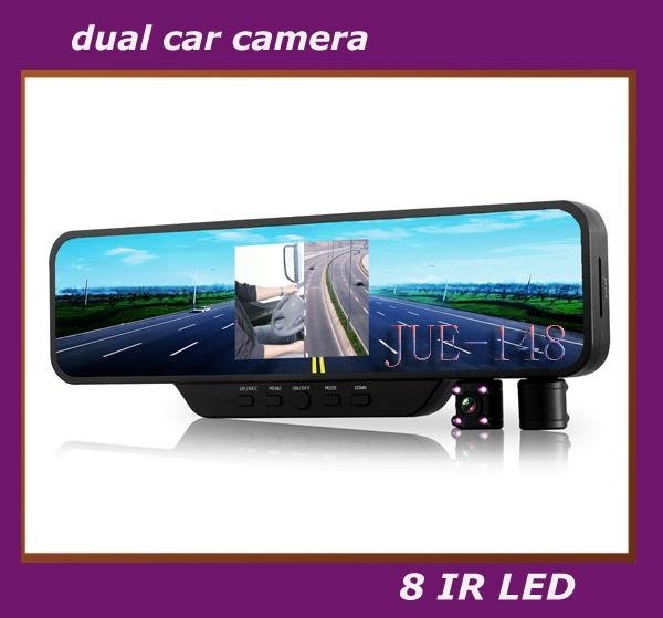 10 IR LED Two Camera Car Rearview Mirror Camera 