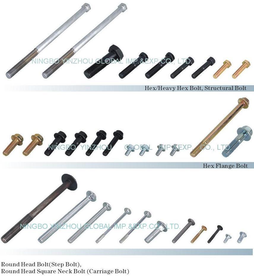 hex bolts, heavy hex bolt, hex cap screw,carriage/round bolt,flange bolt, T-head