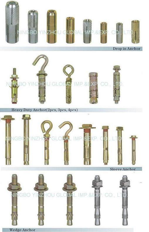 drop in/cut anchor, wedge anchor, heavy duty anchor