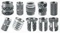 Inserts for plastic, knurled nuts and screws