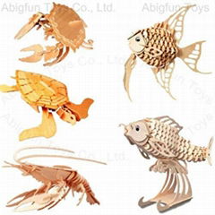 3d wooden puzzle aquatic animal construction model kit