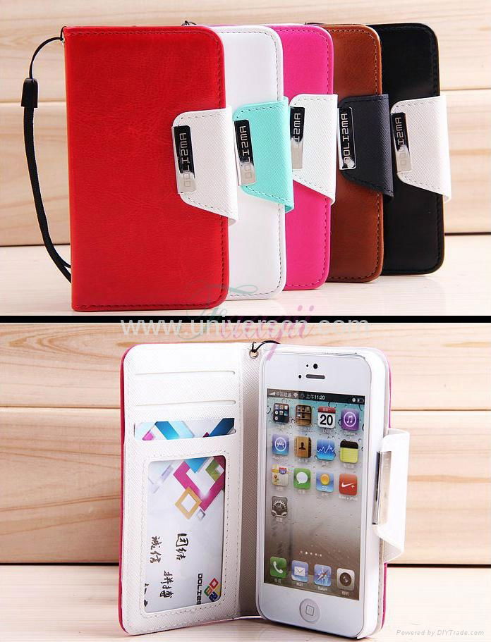   Card Holder Wallet PU Leather Case Cover For Apple iPhone 5 5G Flip Stand 