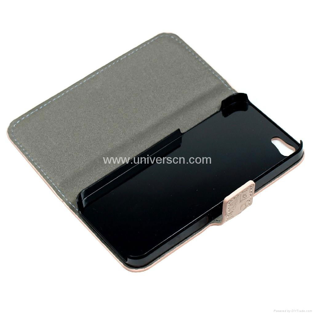 PU Leather Beige Flip Case Cover + Screen Film for Apple iPhone 5 5G  2