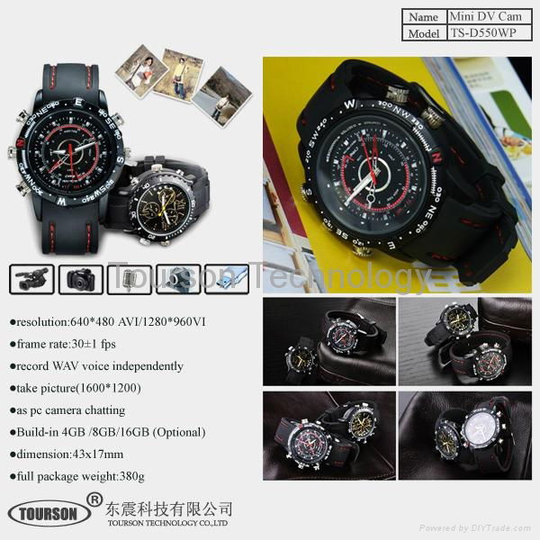 1280*960 waterproof spy watch camera with built in memory