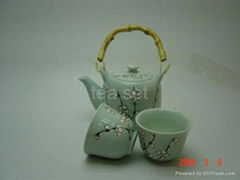 tea set with cherry blossom