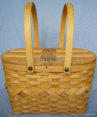 PC Split Wood Picnic basket w/2 Removable handles