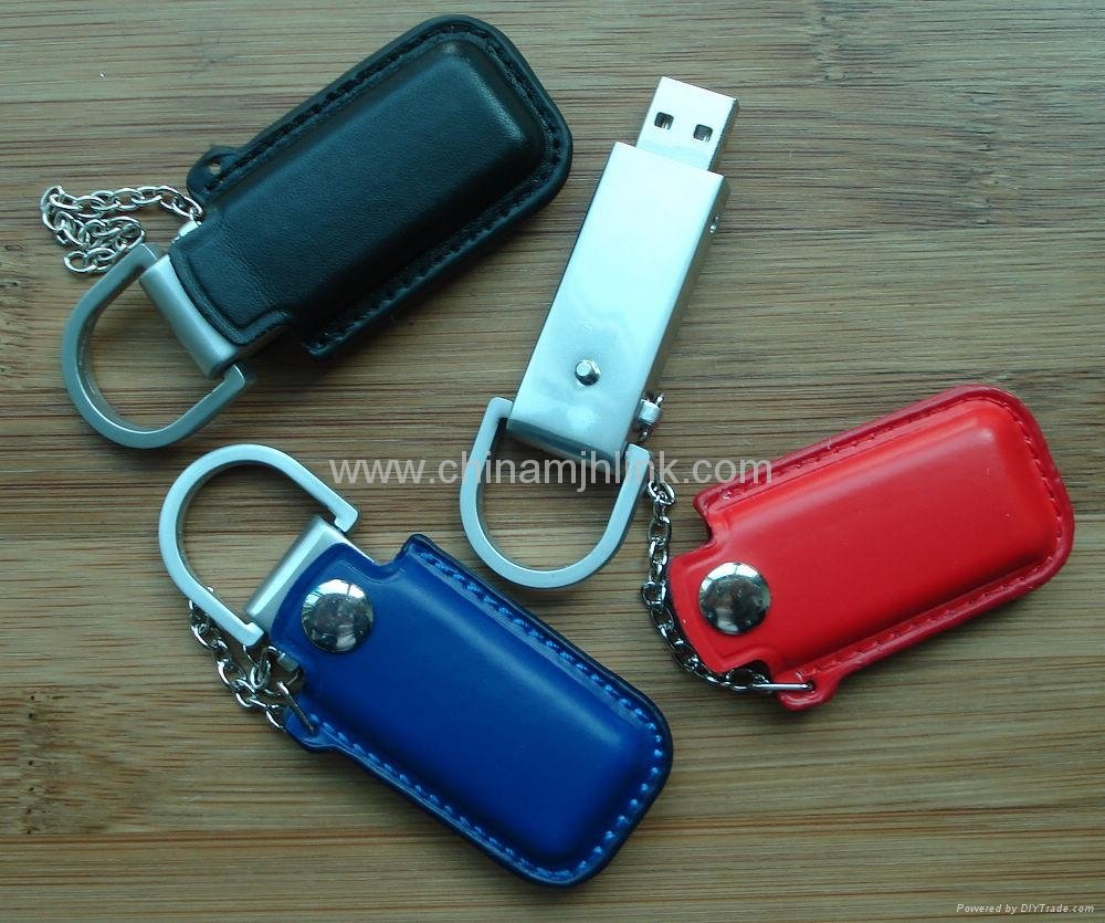 Popular 8gb 16gb leather and metal usb flash drive stick memory key disk 3