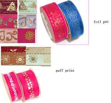 Polyester Ribbon + Foil Print or Puff Print or stitch ribbon, two color ribbon, 