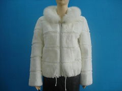 sheared rabbit fur coat,with wite fox frilled hood