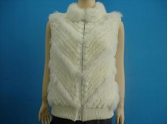 sheared rabbit fur knitted coat with white fox frilling