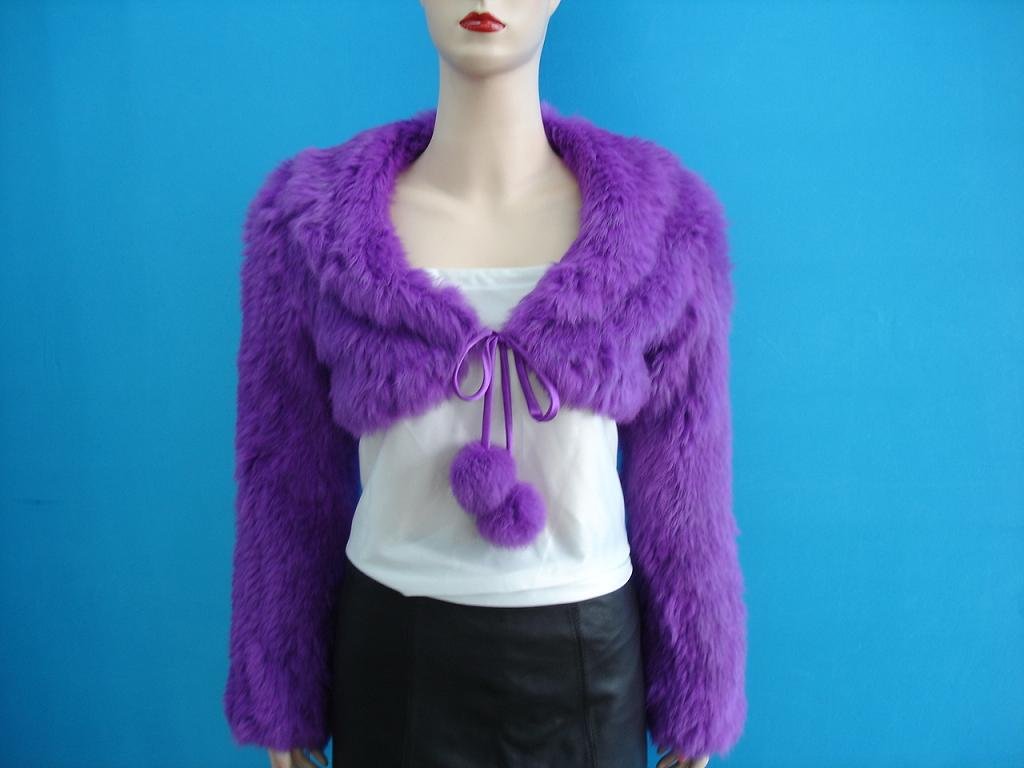 sheared rabbit fur knitted coat with white fox frilling 2