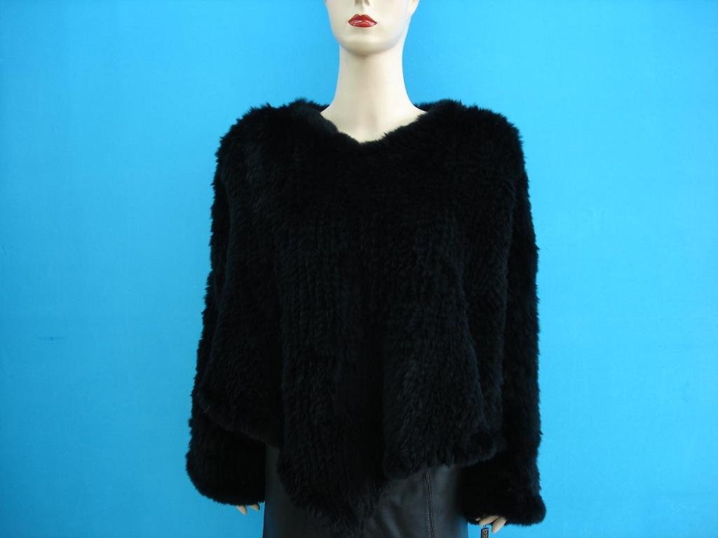 seta-free rabbit fur knitted shawl hemmed with white fox fur 2