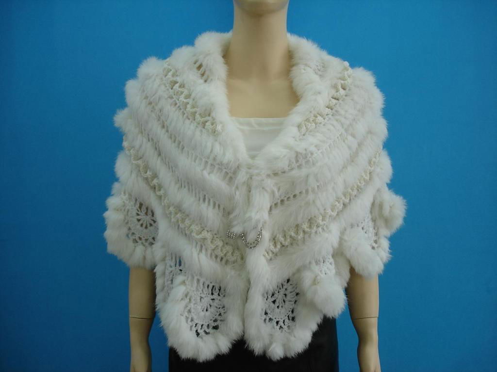 seta-free rabbit fur knitted shawl hemmed with white fox fur 3