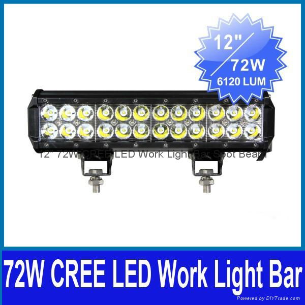 12" 72W CREE LED Work Light Bar Off-Road SUV ATV 4WD Spot/Flood Beam 6120lm IP67 3