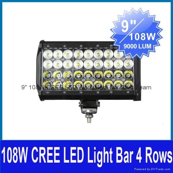 9" 108W CREE LED Work Light Bar Off-Road SUV ATV Spot/Flood Beam 9000lm 4 Rows