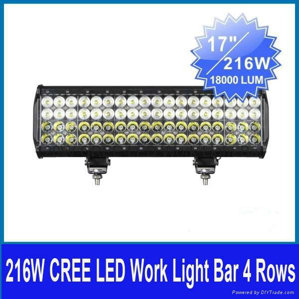 17" 216W CREE LED Work Light Bar 72-LED SUV ATV Spot Flood Combo Beam 18000lm