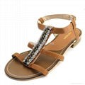 Woman Flat Casual PU buckled Sandals With Shining Stones