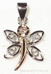 two tone dragonfly  diamond pendant