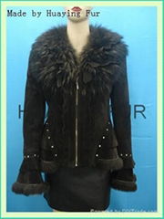 Leather & raccoon fur coat