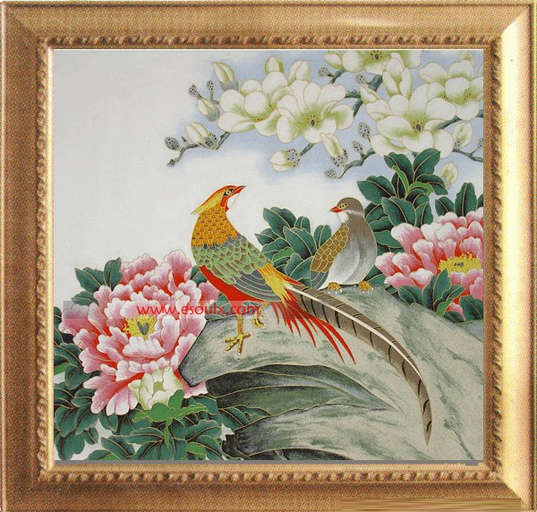 Cloisonne Picture--Flowers and birds 3
