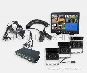 Reversing camera system with quad screen for truck trailer