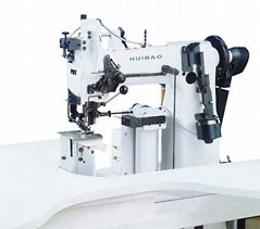 Single needle lockstitch postbed machine for finishing armholes