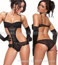 wholesale Sexy Lingerie Babydoll costume comisole with G-string set 3