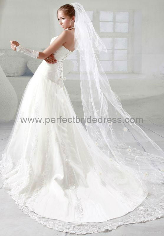 Lace and Satin Strapless Sweetheart A-Line Elegant Wedding Dress WD-3573 3
