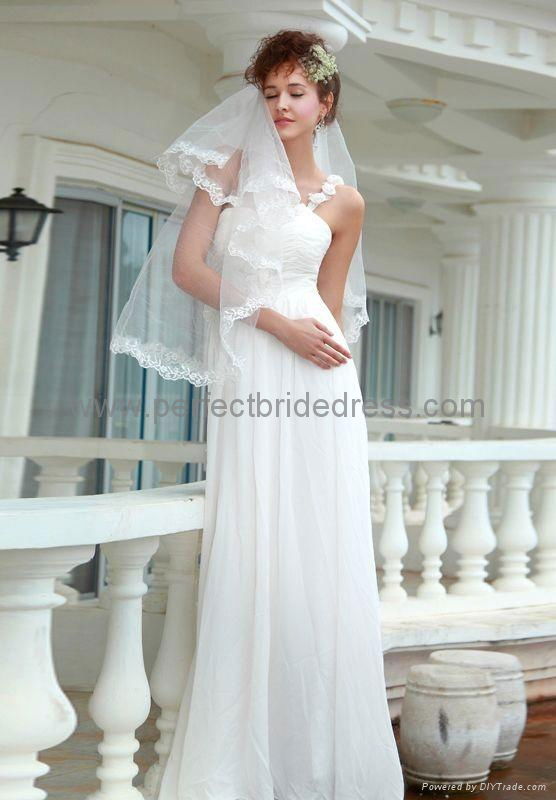 Chiffon One-Shoulder Column Destination  Wedding Gown Bridal Dress WD-3525