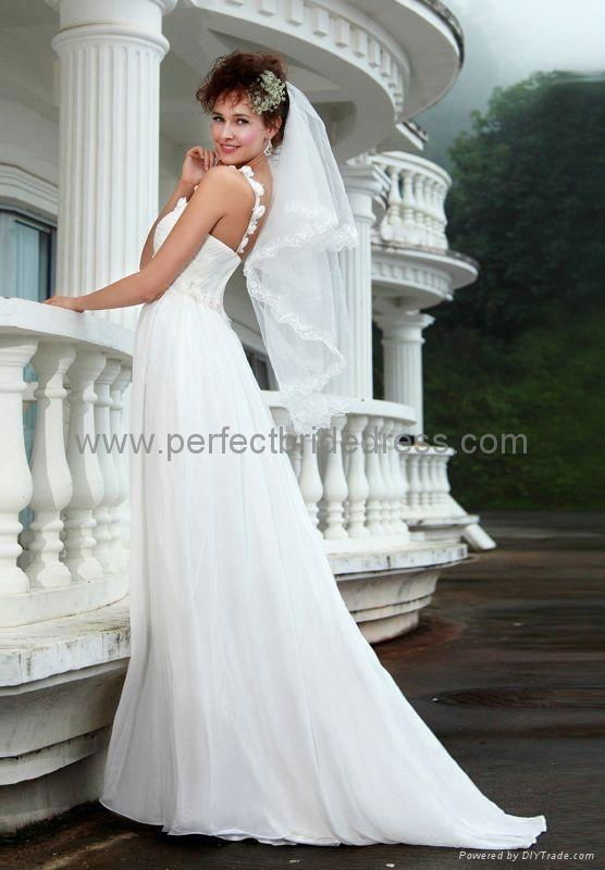 Chiffon One-Shoulder Column Destination  Wedding Gown Bridal Dress WD-3525 2