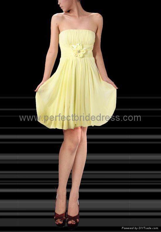 Chiffon Strapless A-Line Short Bridesmaid Dress Wedding Gowns P-3361