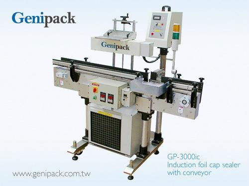 Auto induction foil cap sealer with conveyor 