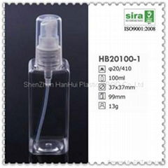 100ml plastic pet square spray bottle for cosmetic packaging