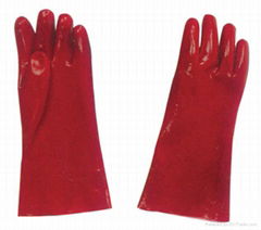 Red PVC fully coated glove gauntlet  smooth finish