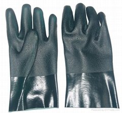 Green PVC fully coated glove, gauntlet, sandy finish